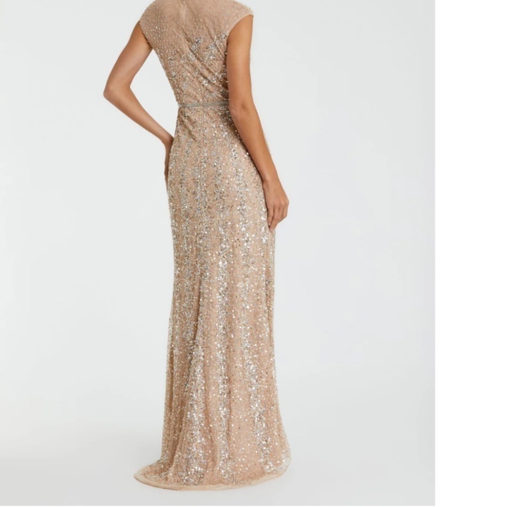 NWT | Mac Duggal 5619 Nude Beige High Neck Cap Sleeve Gown Size 4 - Picture 4 of 15
